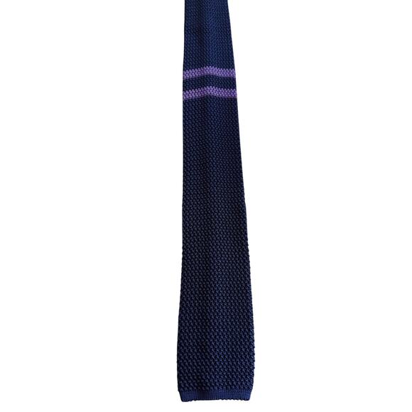 Brooks Brothers Silk Knit Tie EXCELLENT Italy Dark Blue Purple Stripe Square Tip - Picture 1 of 8